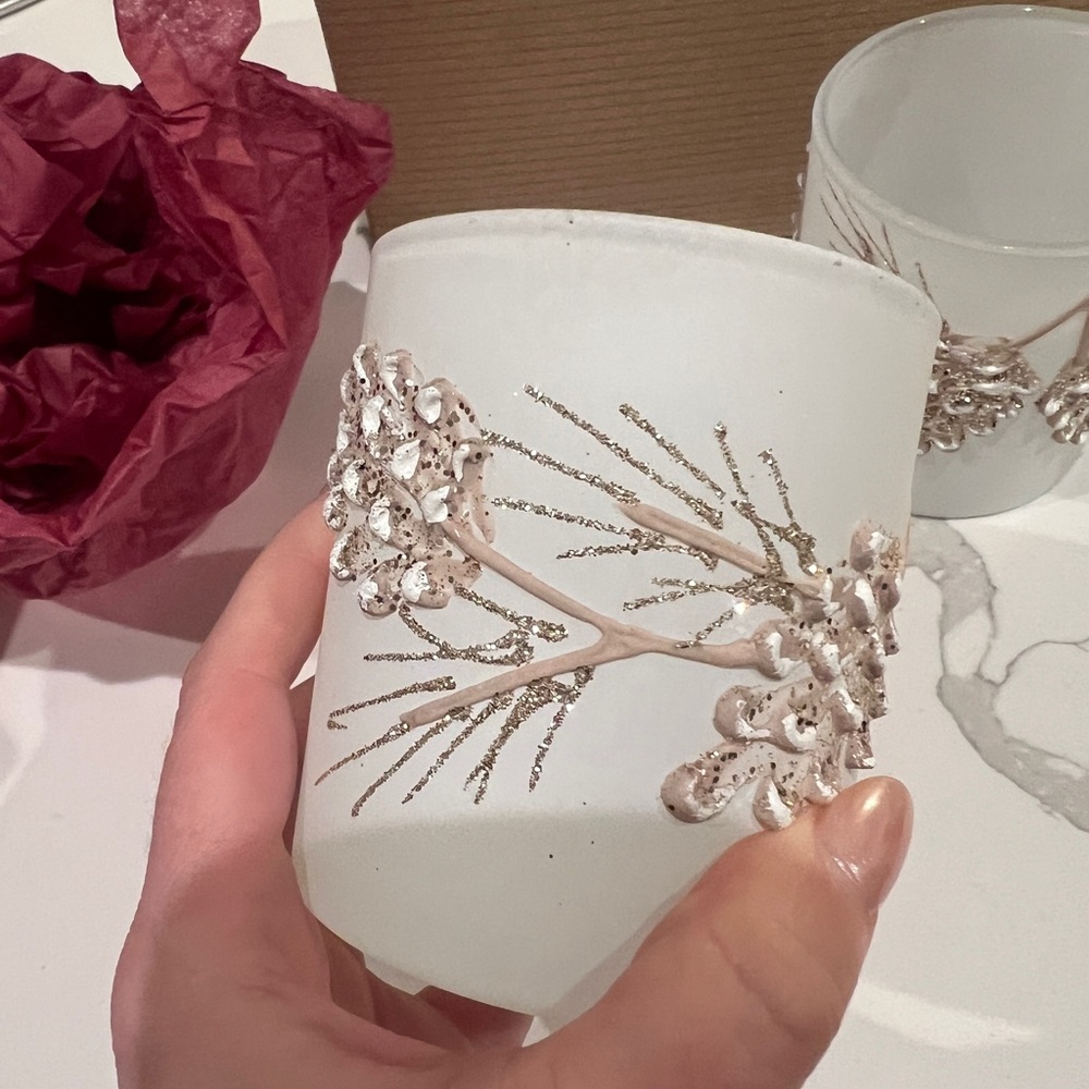 White and Gold Floral Candleholders